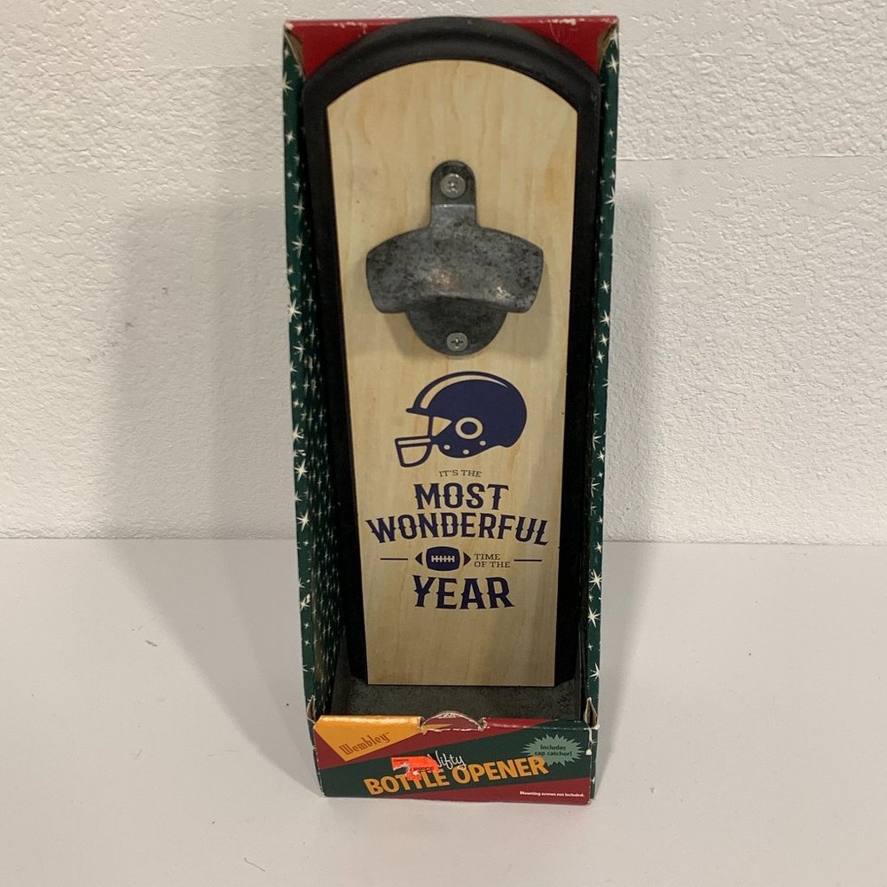 Wembley Wall Mounted Bottle Opener Football Theme Wood and Metal 12"x4"x3"
